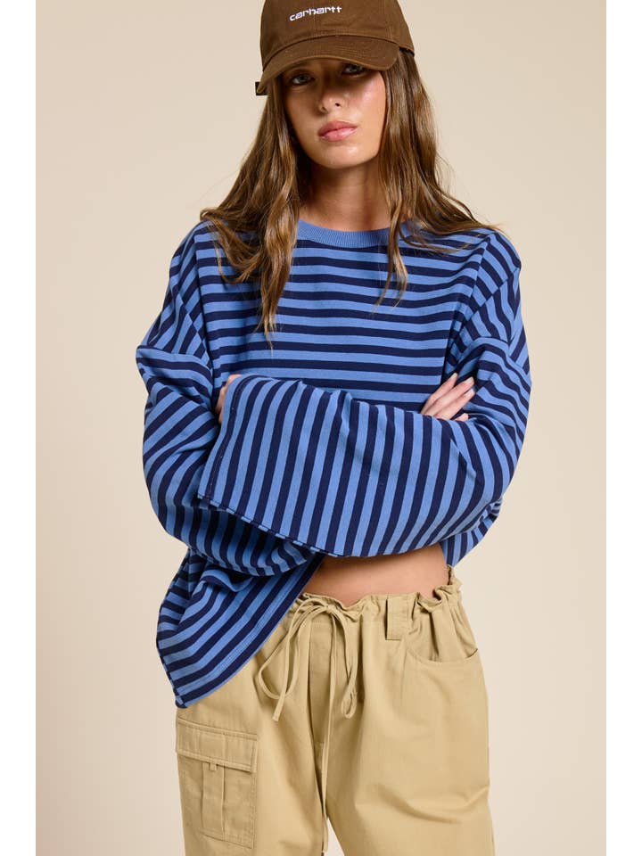 Mimosa - Wholesale Knit Top - Women's - Striped Terry Oversized Long Sleeve Top25