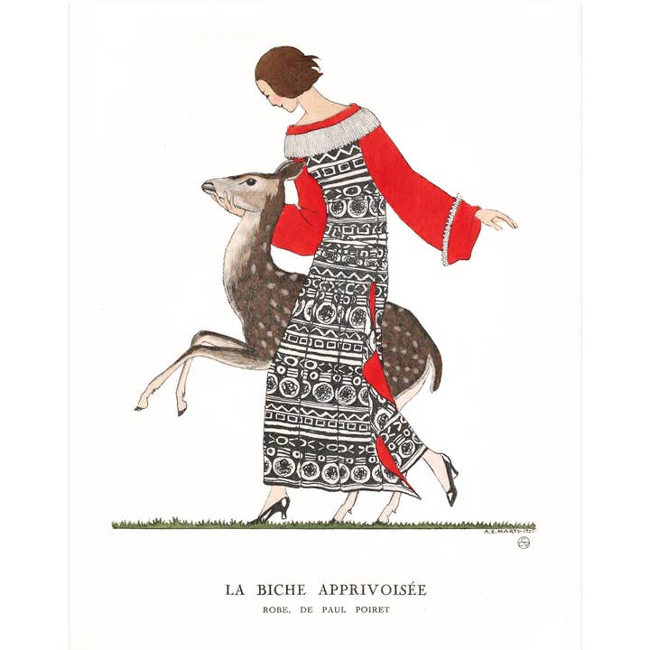 Vintage French outdoor fashion | The tame doe | 1920's fashion plate | Art deco art | Giclée fine art print | Eco-friendly gift for wholesale by Rock Paper Scissors Wall Art