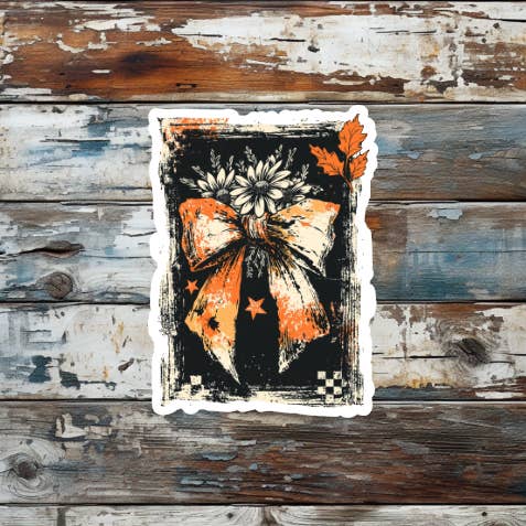 Autocollant vinyle découpé à la forme — nœud automnal grunge pour la vente par Prairie Chicken Sticker Shop & Gifts