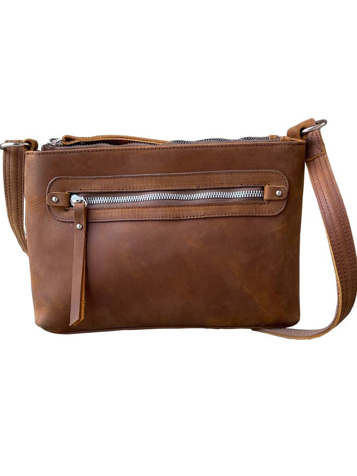 Vintage cowhide leather crossbody shoulder bag for wholesale by Roma Leathers, Inc.