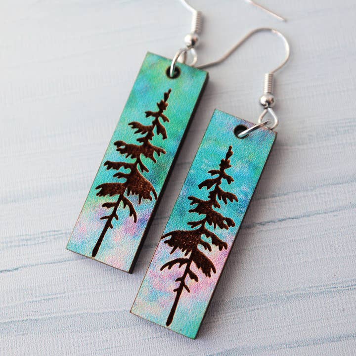 Nine Mile Creative - Wholesale Dangle Earrings - Aurora Pine Forest Wood Dangle Earrings Pendant3