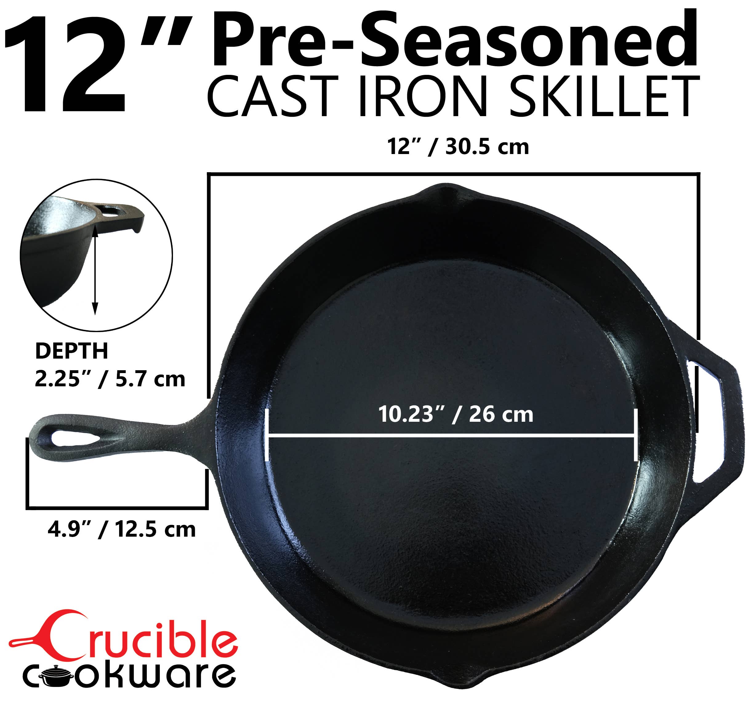 Crucible Cookware - Wholesale Cast Iron Skillet - 12-Inch Cast Iron Skillet Set (Pre-Seasoned)2