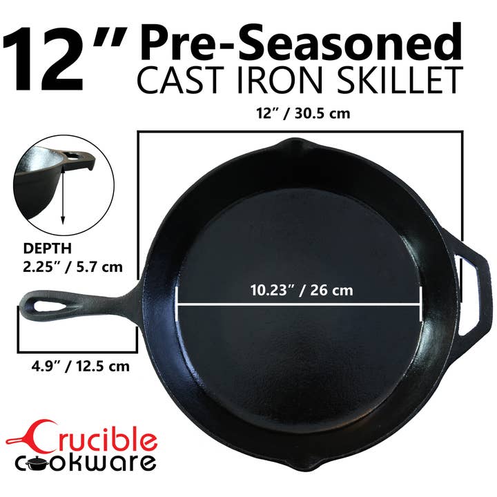 Crucible Cookware - Wholesale Cast Iron Skillet - 12-Inch Cast Iron Skillet Set (Pre-Seasoned)2