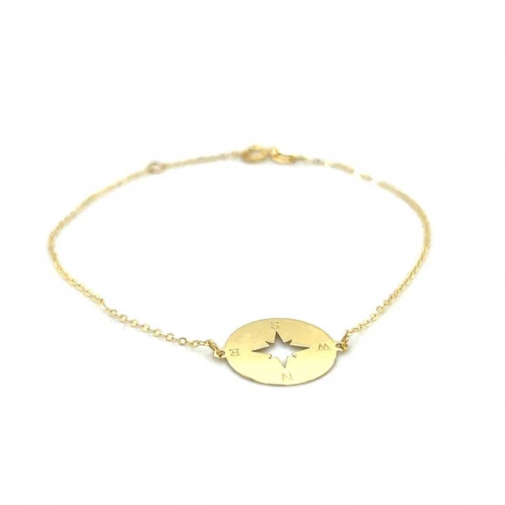PureYou Jewelry – Großhandel Armband mit Charms/Anhängern – 14K Gold Kompass Scheibenarmband, Goldener Nordstern Armband