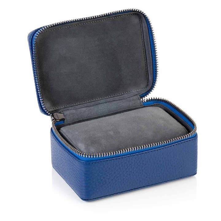 Sapphire Blue Richmond Leather Two Watch Box for wholesale by David Hampton