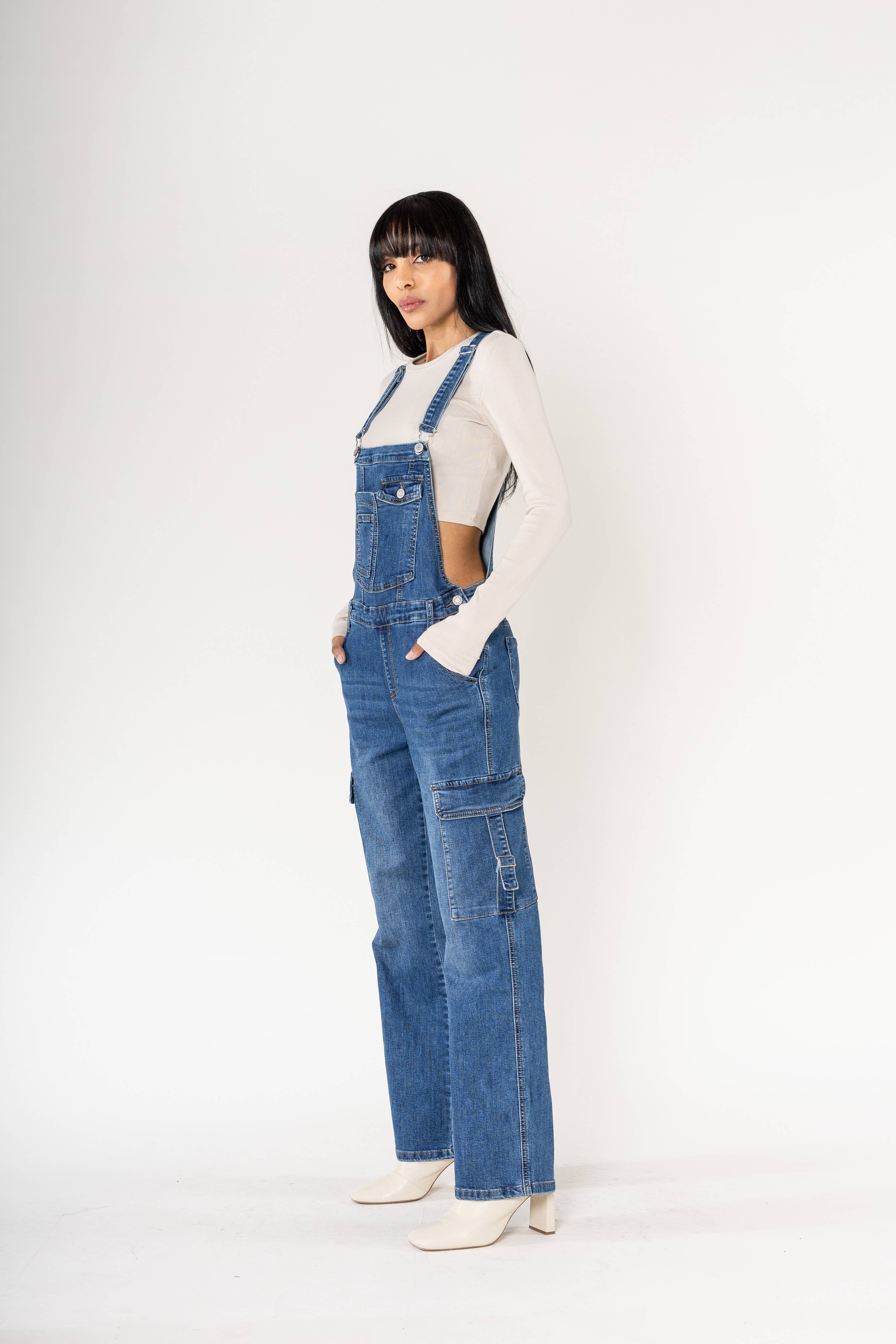Nina Carter - Wholesale Overalls - Women's - Nina Carter Cargo Denim Stretch Denim Overalls S5602