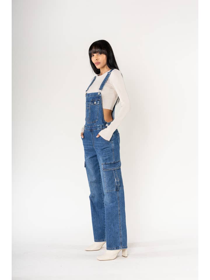 Nina Carter - Wholesale Overalls - Women's - Nina Carter Cargo Denim Stretch Denim Overalls S5602