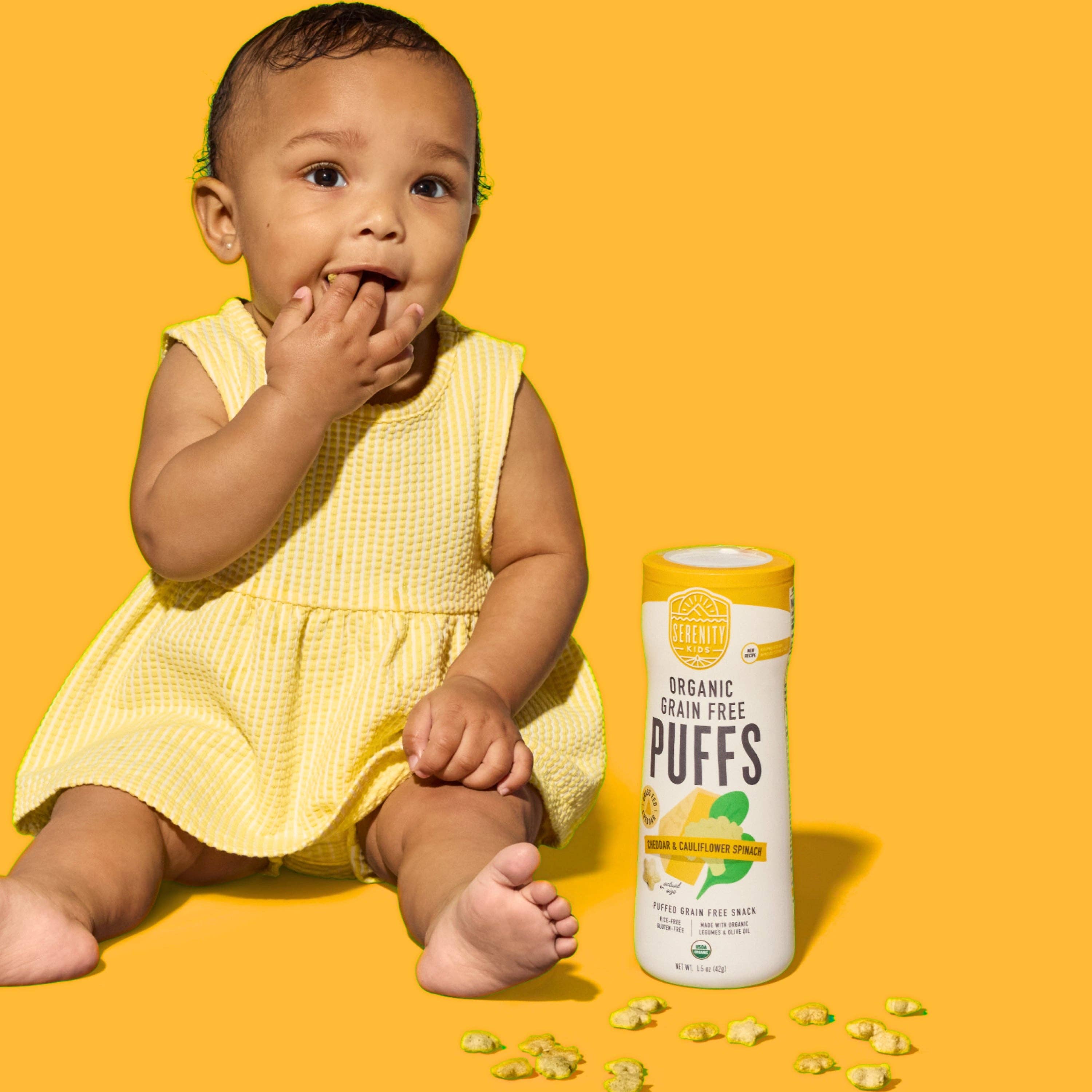 Serenity Kids - Wholesale Puffed Snack - Cheddar & Cauliflower Spinach Organic Grain Free Puffs (6 Cans)5