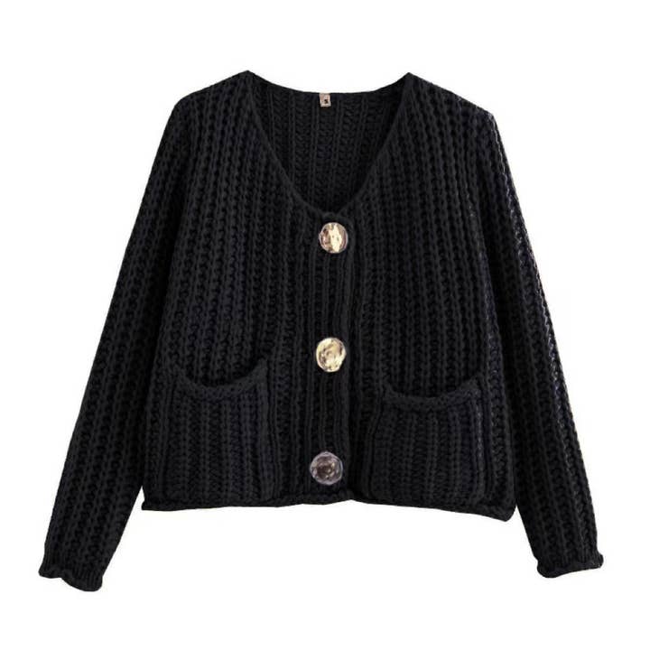 Lily Clothing - Wholesale Cardigan - Women's - SOLID COLOR SINGLE ROW ROUND BUTTON KNIT CARDIGAN