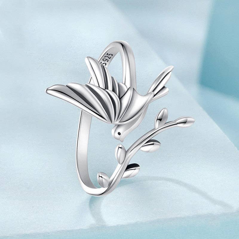 Perimade & Co. LLC – wholesale Band/stacked ring – Bird Tree Leaf Branch Bypass Ring in 925 Sterling Silver