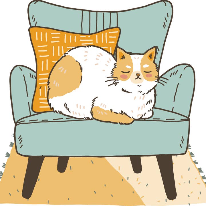 Cat on Blue Chair Sticker for wholesale by Art by Ciara