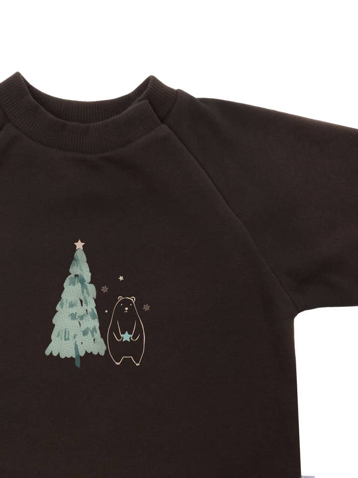 Felpa marrone con stampa "Albero di Natale" per la vendita all'ingrosso da parte di Liliput