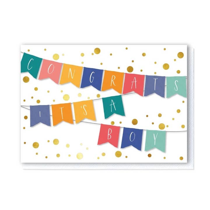 Congrats it's a Boy Bunting Card for wholesale by Grace Jackson Design