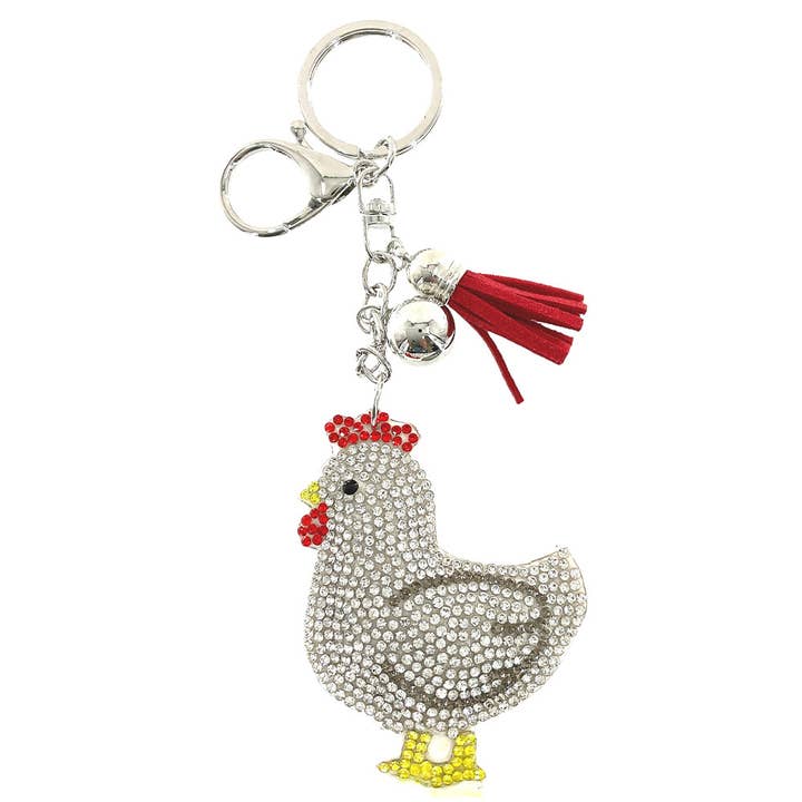 RHINESTONE CHICKEN KEYCHAIN WITH TASSEL, KC444X 578 for wholesale by JOIA ACCESSORIES
