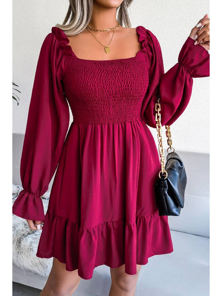 Lily Clothing - Wholesale Dress - Women's - WOMEN SMOCKED FRILL SLEEVE LOOSE FIT RUFFLE DRESS_CWDSD1726