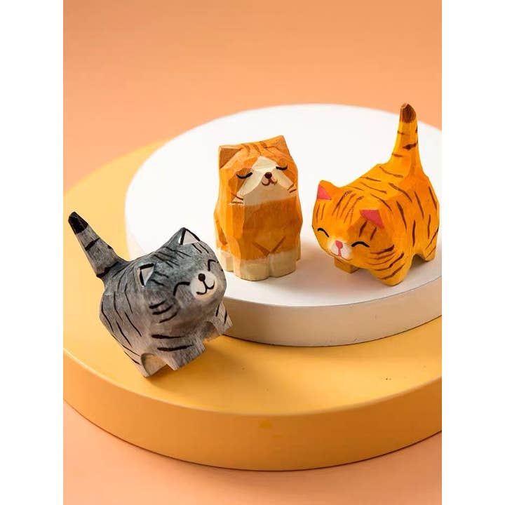 Gohobi (We cover U.S. import duties) - Wholesale Decorative Figurine - Gohobi Hand crafted yellow and grey wooden cat ornaments uni1