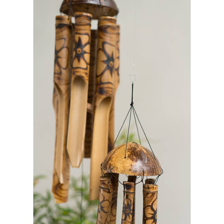 Namaste - Wholesale Wind chime - Bakar Flower Bamboo Windchime Coconut Top 25cm3