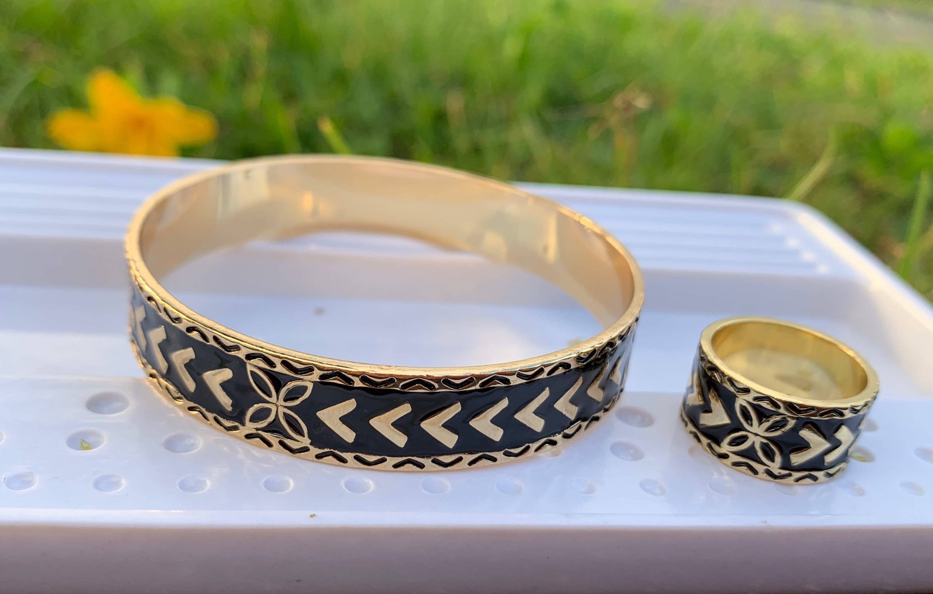 Anela's Jewelry - Wholesale Band/Stacked Ring - 12MM Black Enamel polynesian Ring1