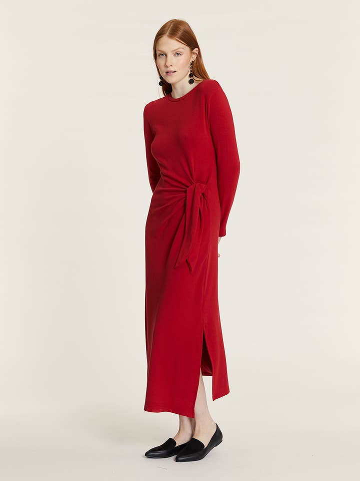 VESTIDO ANUDADO DE PUNTO ROJO for wholesale by Pepaloves