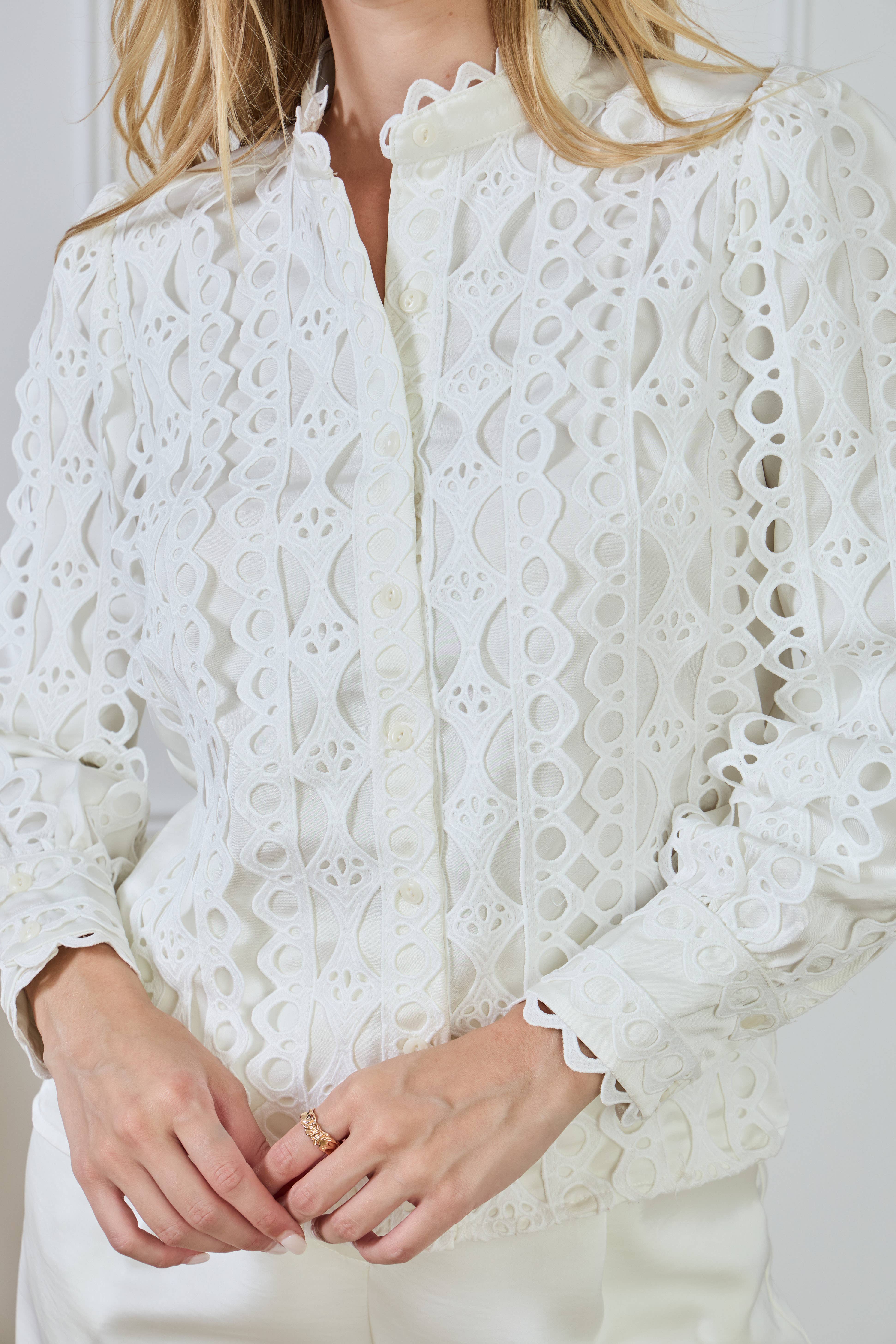 LULUMARY – Großhandel Hemd mit Button-down-Kragen – Damen – Bluse mit Spitze CH36823