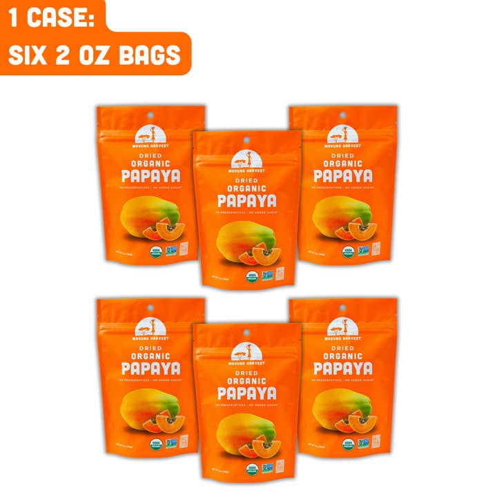 Mavuno Harvest Organics - Wholesale Dried/Dehydrated Fruit - Organic Dried Papaya, 6-pack case
