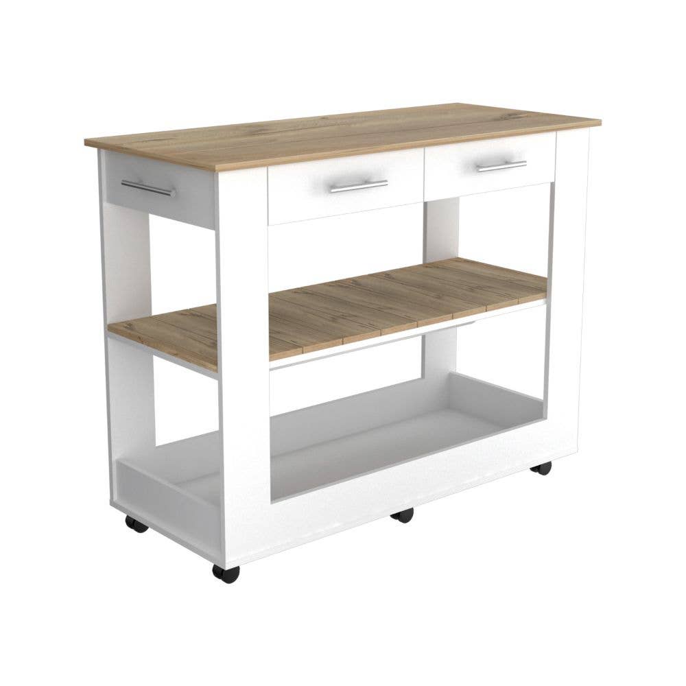 TUHOME FURNITURE - Vente Rangements/organisateurs de cuisine - Îlot de cuisine Cala 46 blanc/chêne clair2