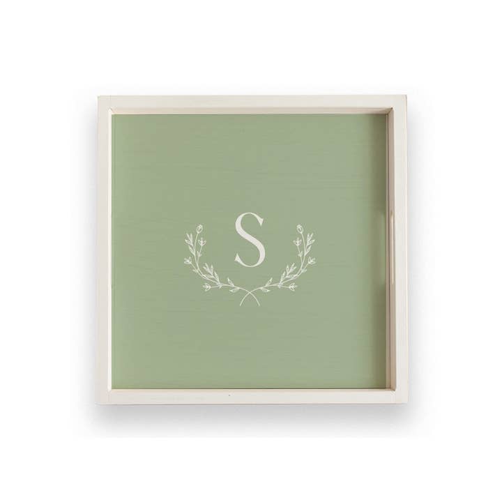 Single Letter Green Personalized Wooden Serving Tray for wholesale by Rustic Marlin