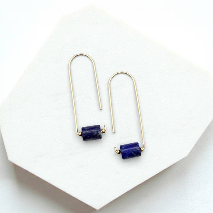 Handmade Gold Arc Threader Earrings & Lapis Lazuli Gemstones for wholesale by Bijou by SAM