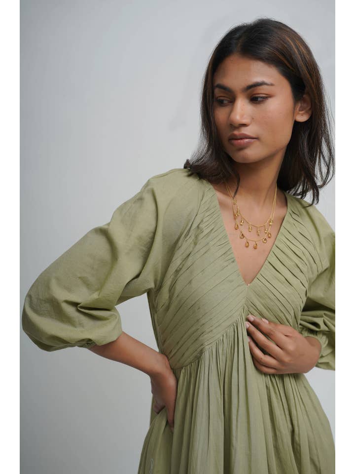 Tailor Didi - Wholesale Dress - Women's - Organic Cotton Pleated Maxi Dress with Pockets, Boho Tunic2