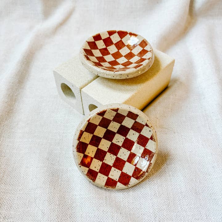 Mini Brown Checker Ceramic Trinket Dish | Made To Order for wholesale by SarahBeePottery