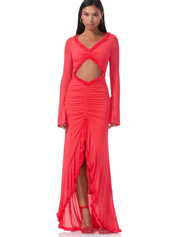 Cat Micro Ruffle Maxi - Cherry for wholesale by AFRM