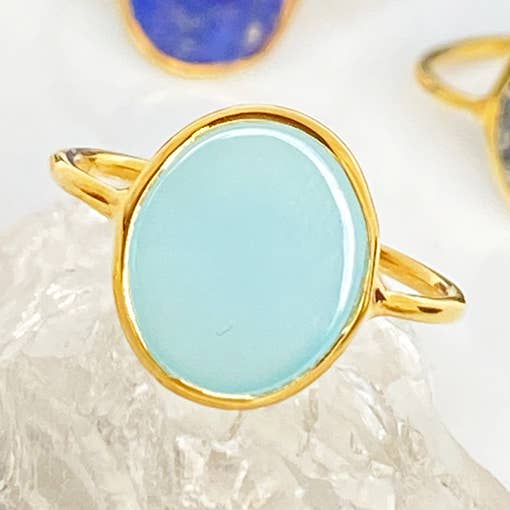 Anillo Sète - Chapado en oro - Calcedonia Aqua para venta al por mayor de TALISMAS BIJOUX