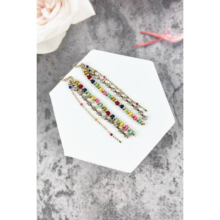 JHP Collection - Wholesale Dangle Earrings - WOD BEAD RHINESTONE DROP TASSEL HOOK EARRING8