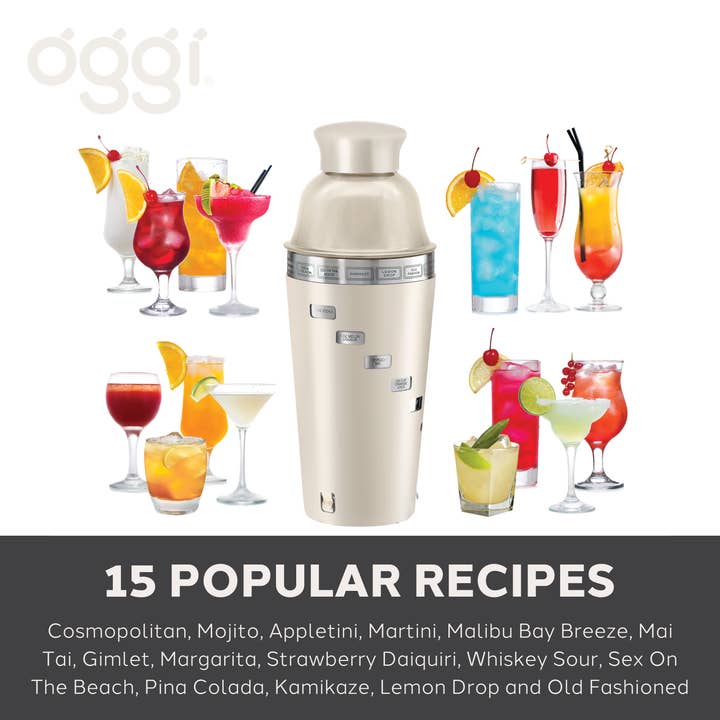 Oggi - Wholesale Cocktail Shaker - Dial-a-Drink 15 Recipe Cocktail Shaker, 34oz Gray