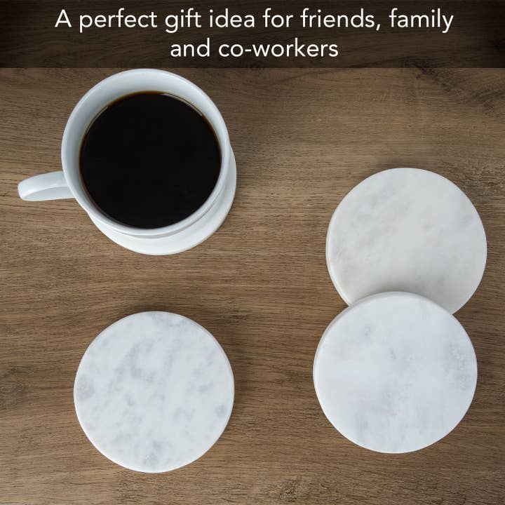 CounterArt/Highland Home/Thirstystone/CoasterStone - Wholesale Coasters - Thirstystone Natural White Marble Round Coasters 4pk