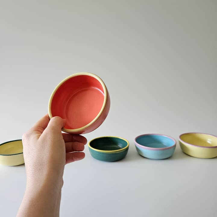 Sauce Bowl With Colorful Rim (Small) • Handmade Ceramic for wholesale by Bad Dogs Studio