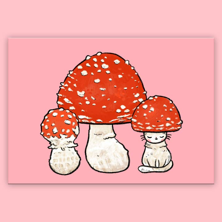 Mushroom Kitty Postcard for wholesale by PONY PEOPLE