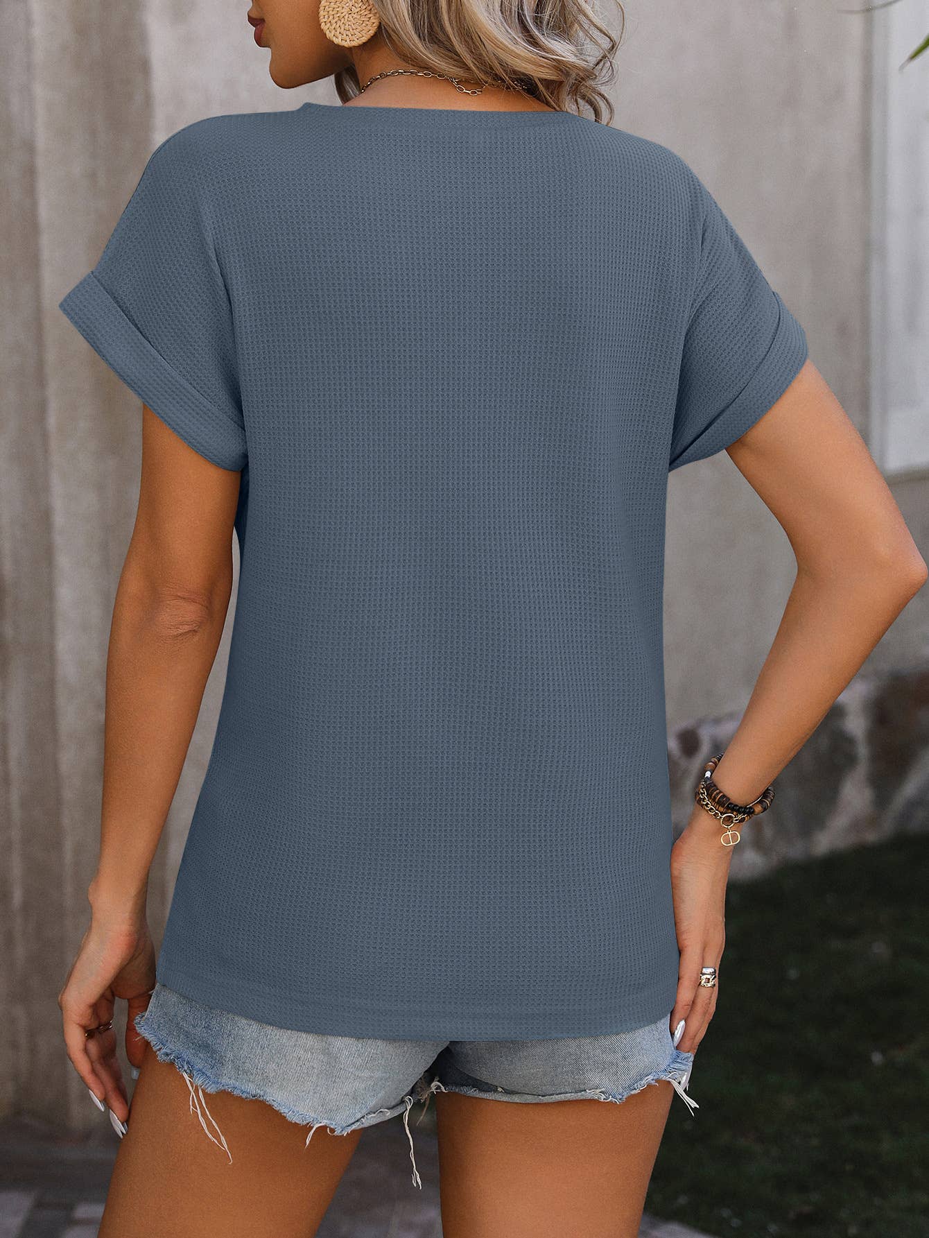 FULL TIME PURCHASE - Wholesale T-Shirt - Women's - Solid Color Waffle Twist Loose Short Sleeve T-Shirt9