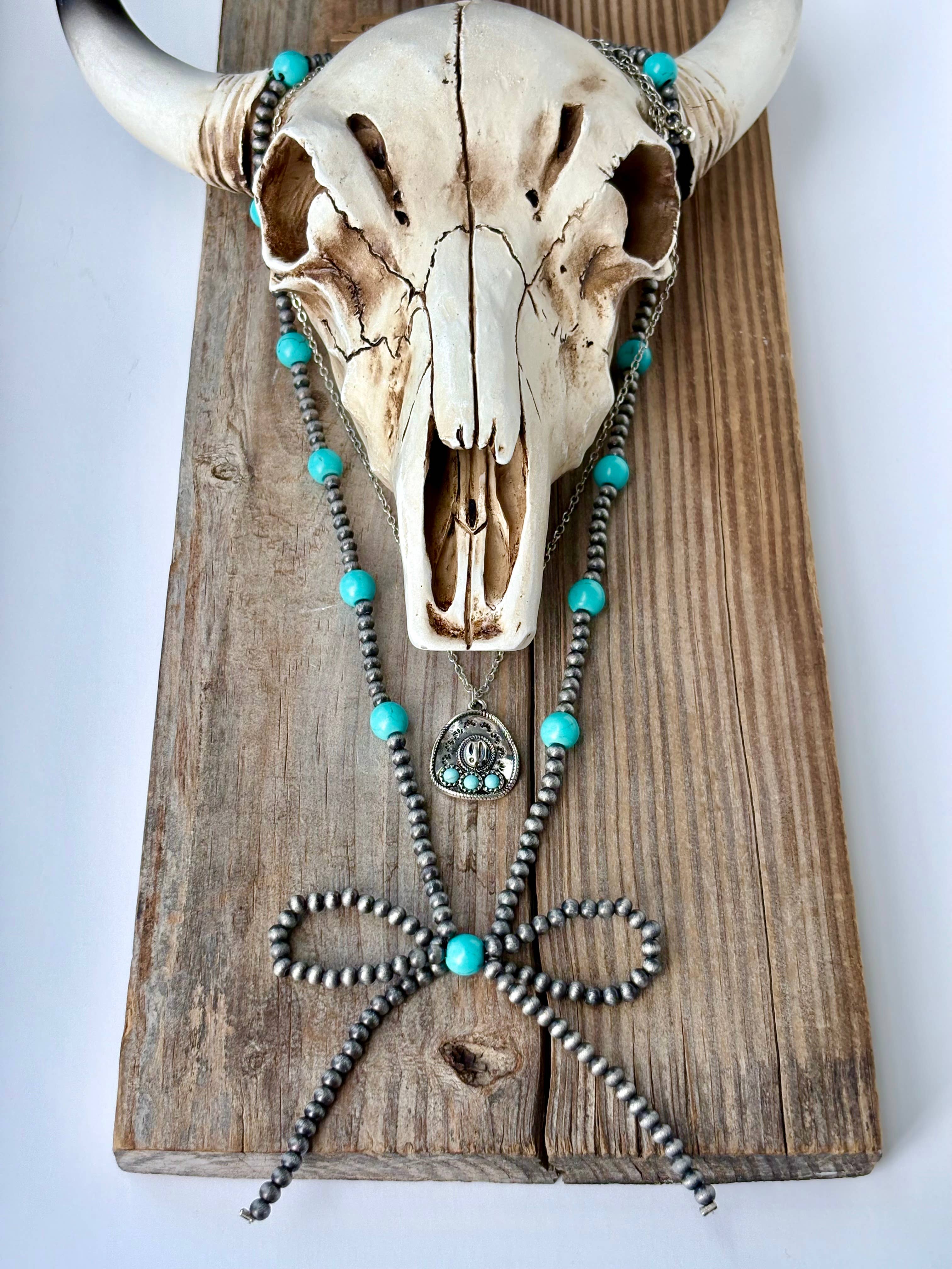 Boho Ranch Shop - Wholesale Pendant/Charm Necklace - 2 Layer Western Style Coquette Bow & Pendant Necklace8
