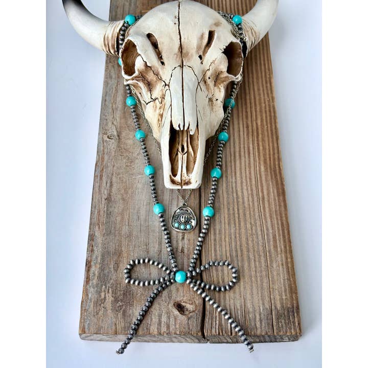 Boho Ranch Shop - Wholesale Pendant/Charm Necklace - 2 Layer Western Style Coquette Bow & Pendant Necklace8
