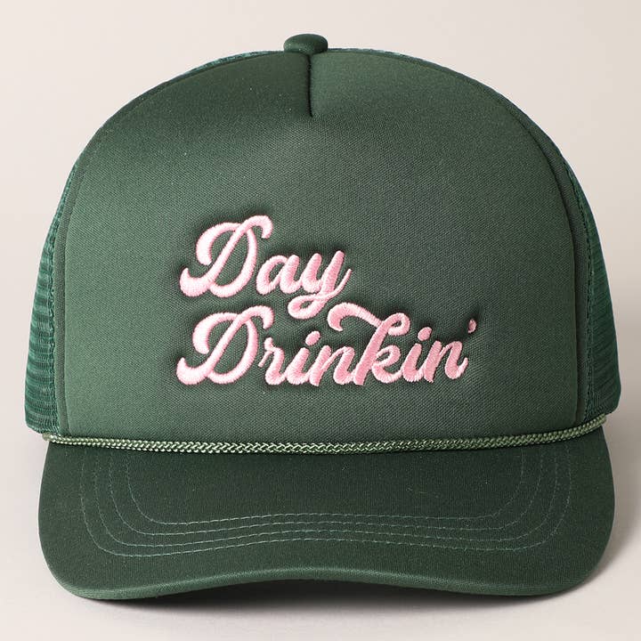 Fashion City - Wholesale Trucker Hat - Women's - Day Drinkin Texts Embroidery Mesh Back Trucker Hat3