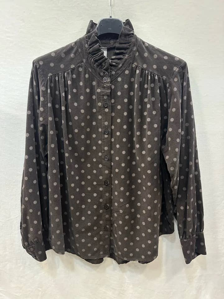 Mimi & Gogo - Wholesale Button Down Shirt - Women's - Velvet Polka Dot Shirt @69017_ChVPois