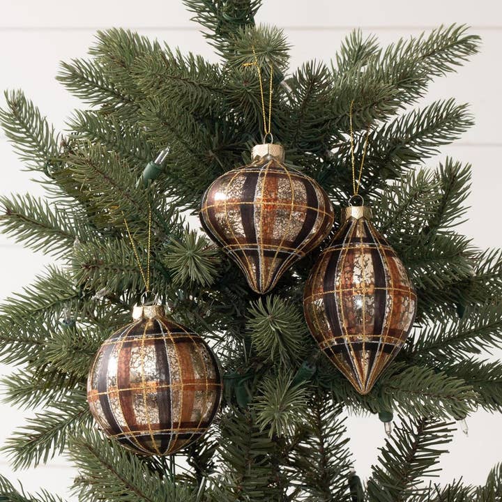 Ornaments - Neutral Plaid (Pk/03 Ast) for wholesale by Audrey's Home & Gift