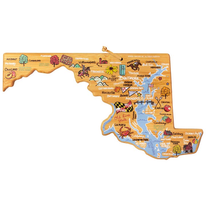 Maryland Cutting Board with Artwork by Fish Kiss™ for wholesale by Totally Bamboo