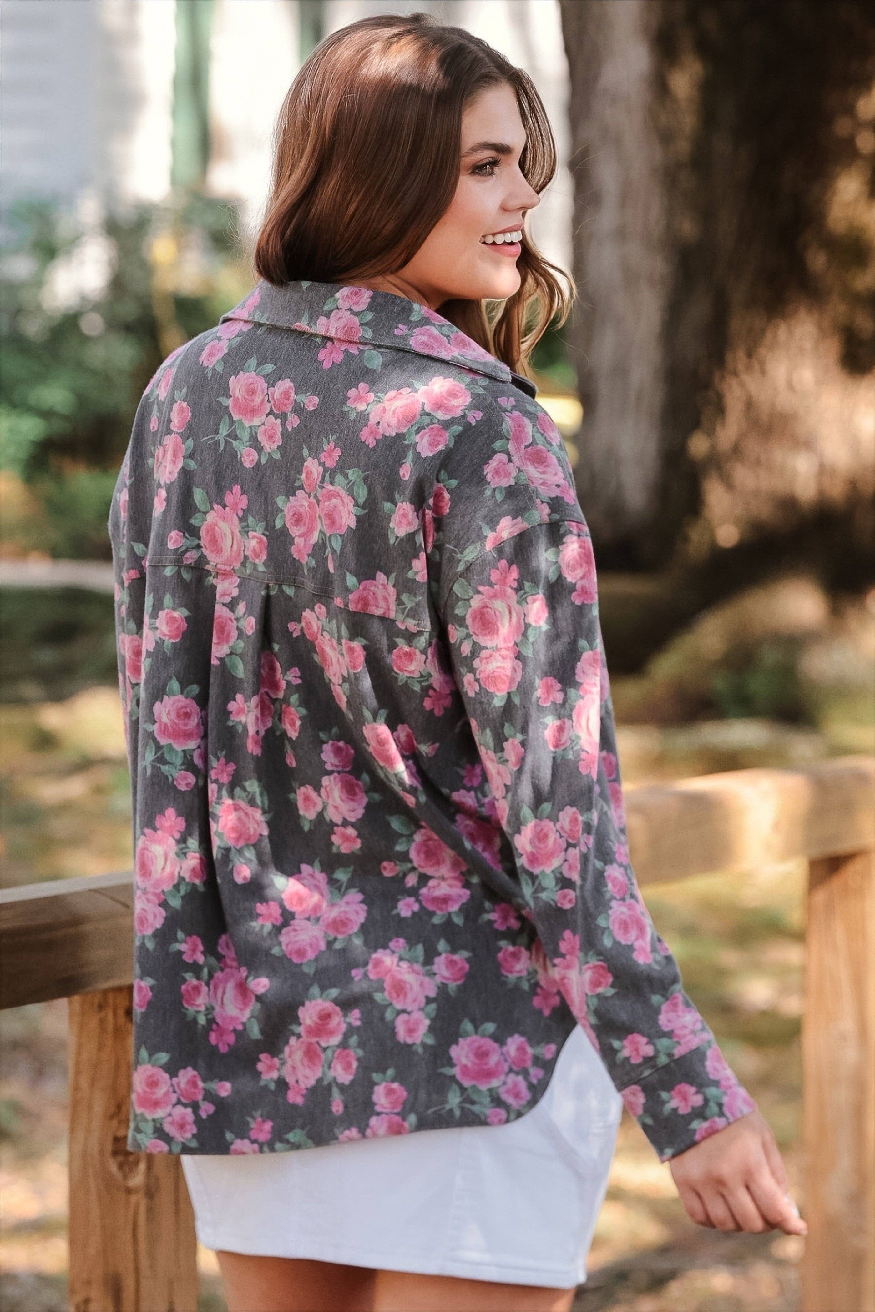 Multi Rosie Refined Denim Shacket for wholesale on Faire4