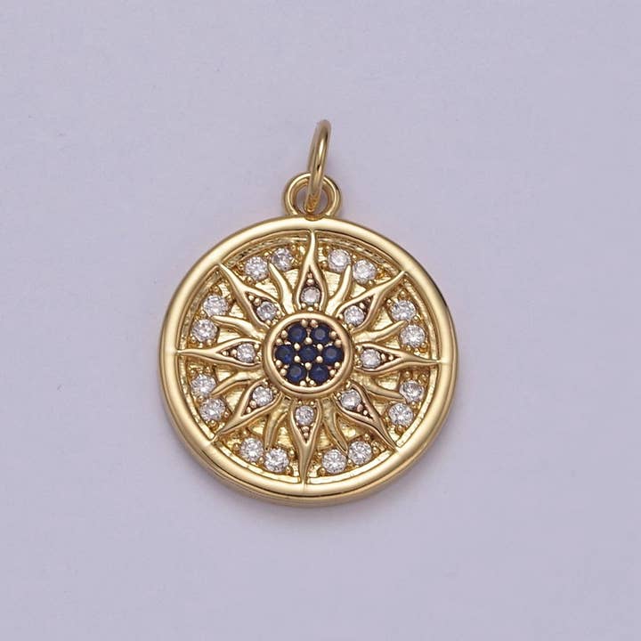 Mini Cubic Gold Sun Charm Round Coin Disc Celestial Jewelry N-875 for wholesale by Aim Eternal
