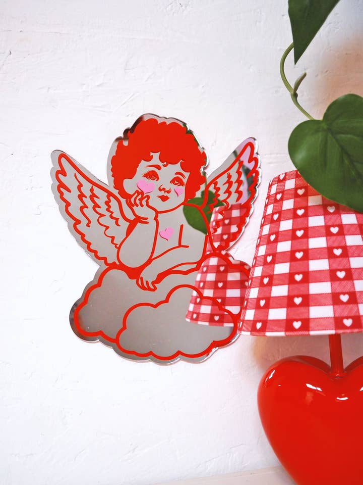 Miroir Chérubin - Rouge pour la vente par Printed Weird