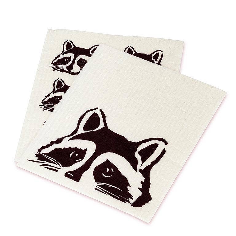 Abbott - Wholesale Dishcloth - S/2 Peeking Raccoon Dishcloths-6.5x8"L3