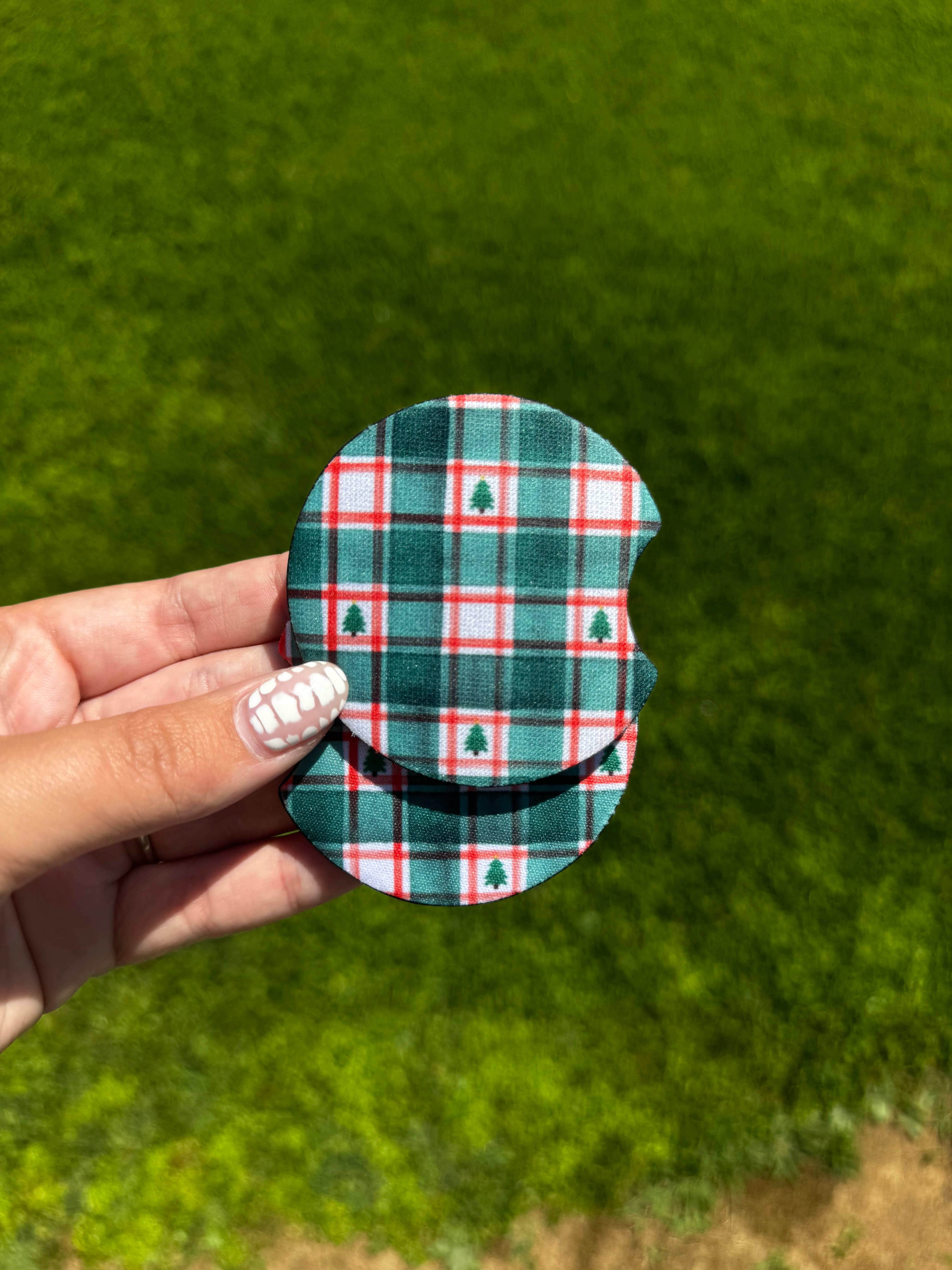 SarahMackenzieStudio - Wholesale Car Coaster - Women's - Christmas Gingham Car Coaster Set