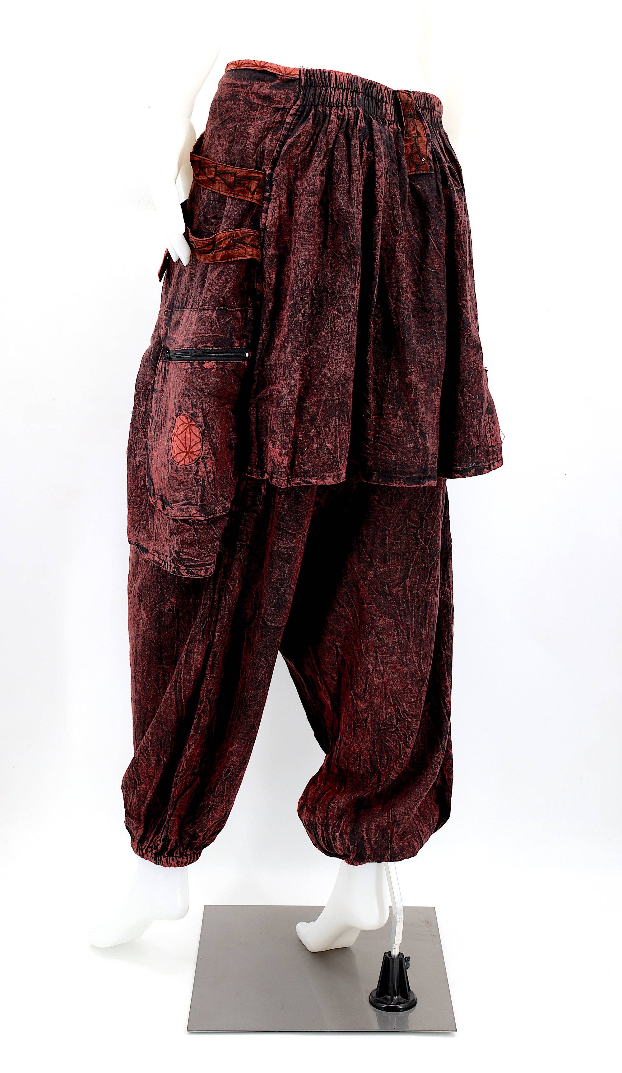 Himalaya Handmade – wholesale Byxor - Dam – Handgjorda bohemiska hippie haremsbyxor i bomull med blekt färgmönster Flower of Life20